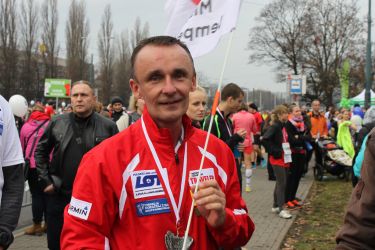 Na mecie Biegu Niepodległości w Wwie w 2014