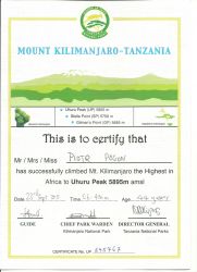 Certyfikat Kilimanjaro 2011